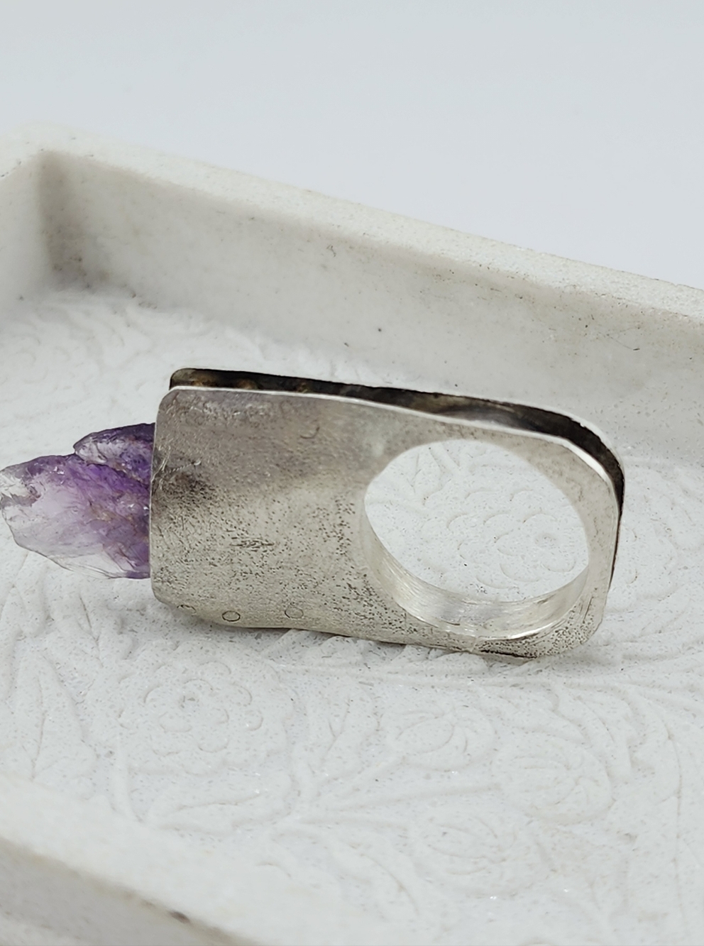 RAW AMETHYST STONE STATEMENT RING HANDMADE IN STERLING SILVER METAL SIZE 10 - Picture 4 of 14
